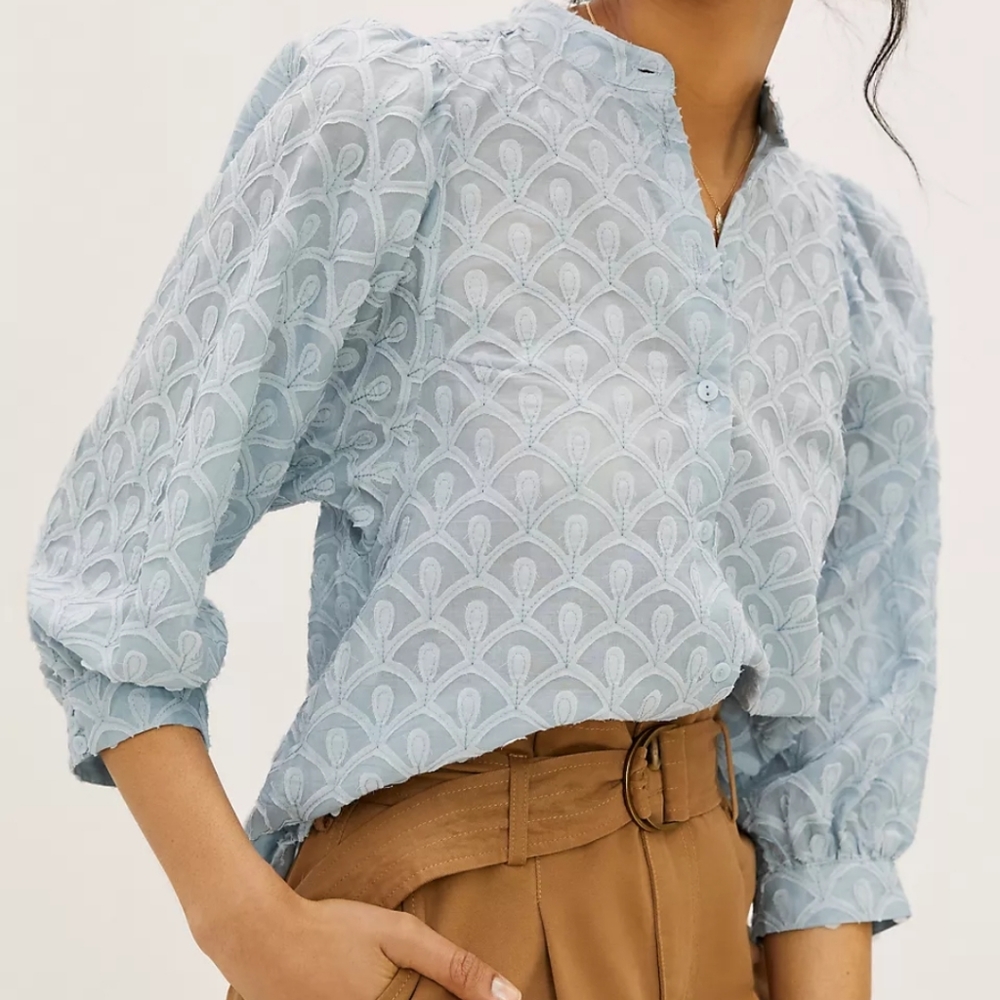 Pilcro and the Letterpress The Bella Femme puff-sleeve embroidered button down